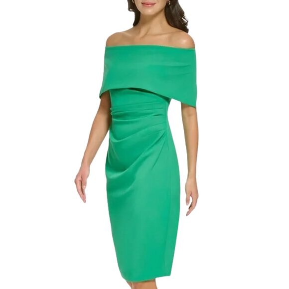 NWT Vince Camuto Off Shoulder Ruched Side Midi Dress in Green Sz. 20W - Picture 2 of 4